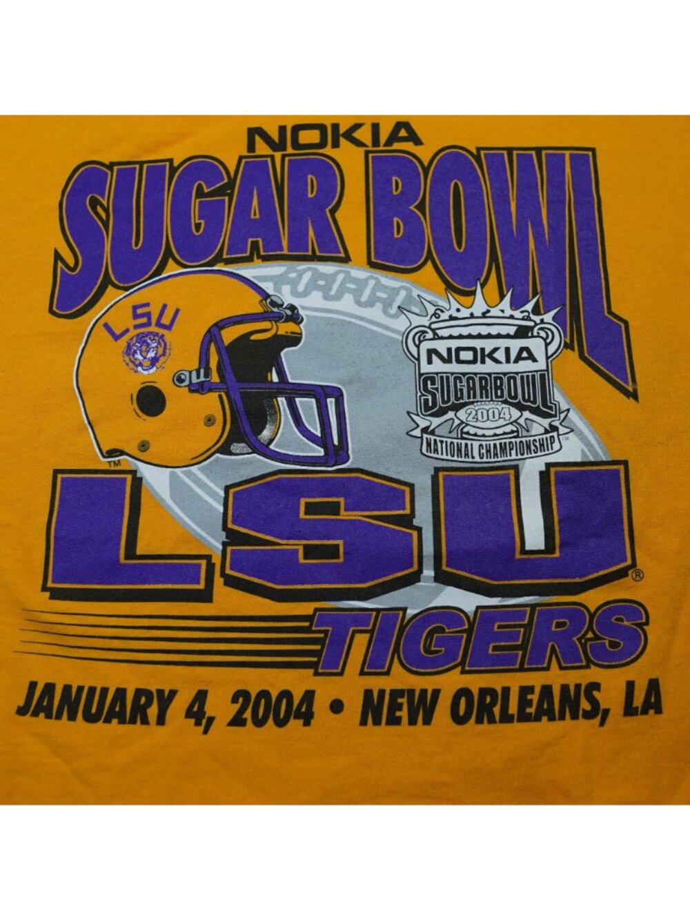 Y2K LSU Tigers Sugar Bowl 2004 T Shirt Mens M Yellow Nokia National Championship - Picture 3 of 9